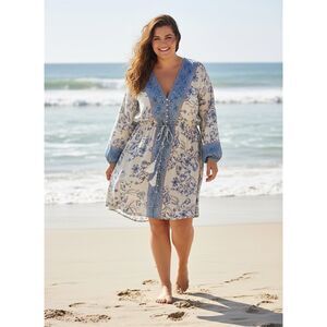 AVEOLOGY  Peasant Mini Dress - Blue, Pink, Ivory. Size 26/28